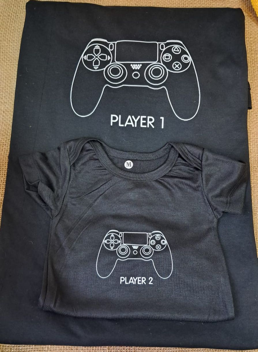 Camiseta Pai e body filho preto