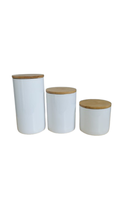 Pote de Cerâmica Tampa Bambu