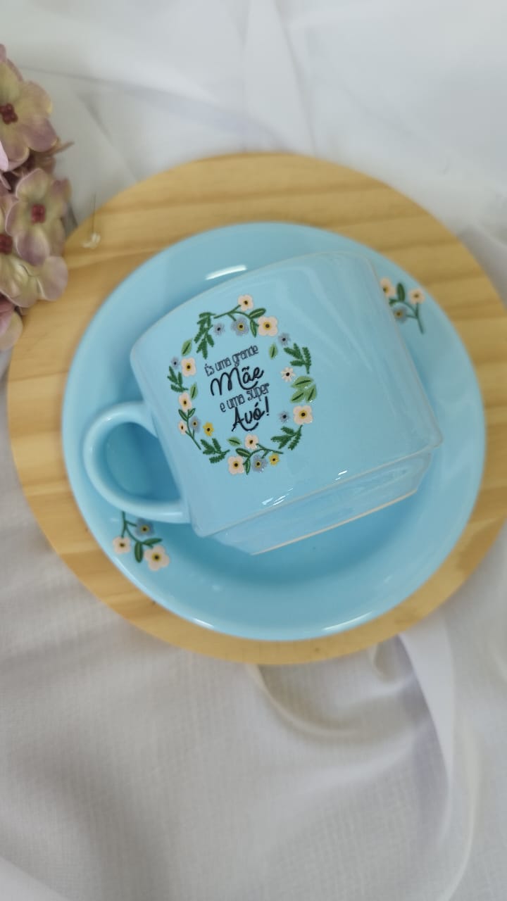 Xícara com pires 180ml azul